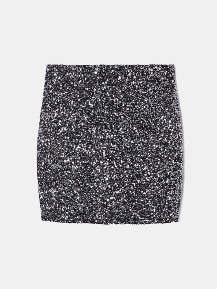 Black Sequin Long Sleeve Knit Top & Mini Skirt - Image 7