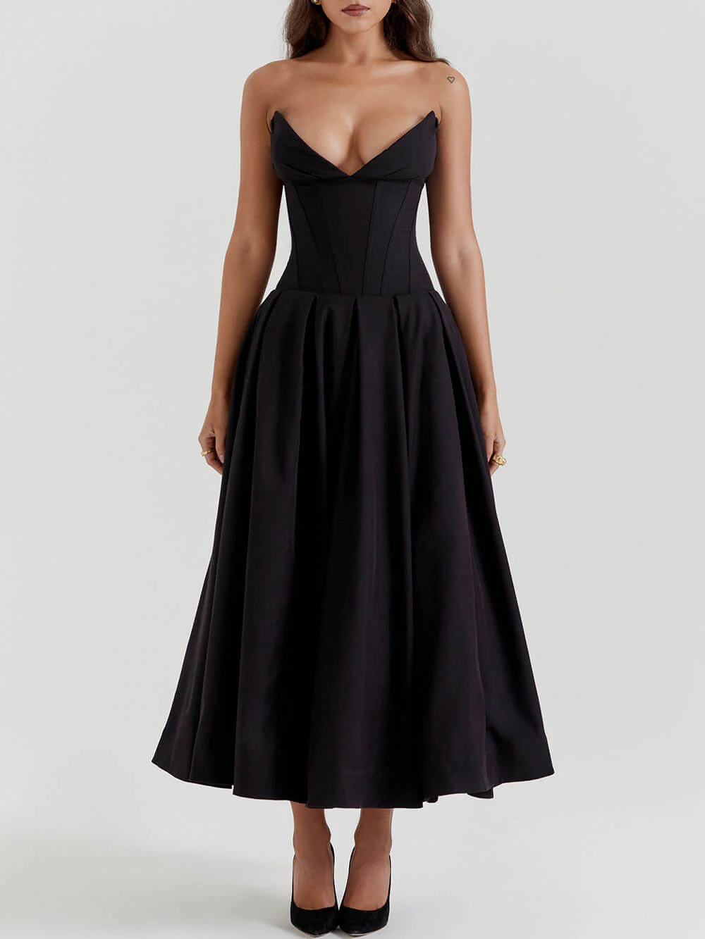 Black Strapless Midi Dress - Image 6