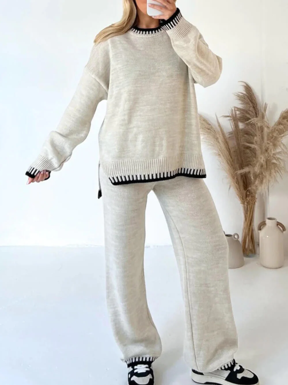 Blanket Stitch Trim Knitted Jumper And Trousers - Image 3