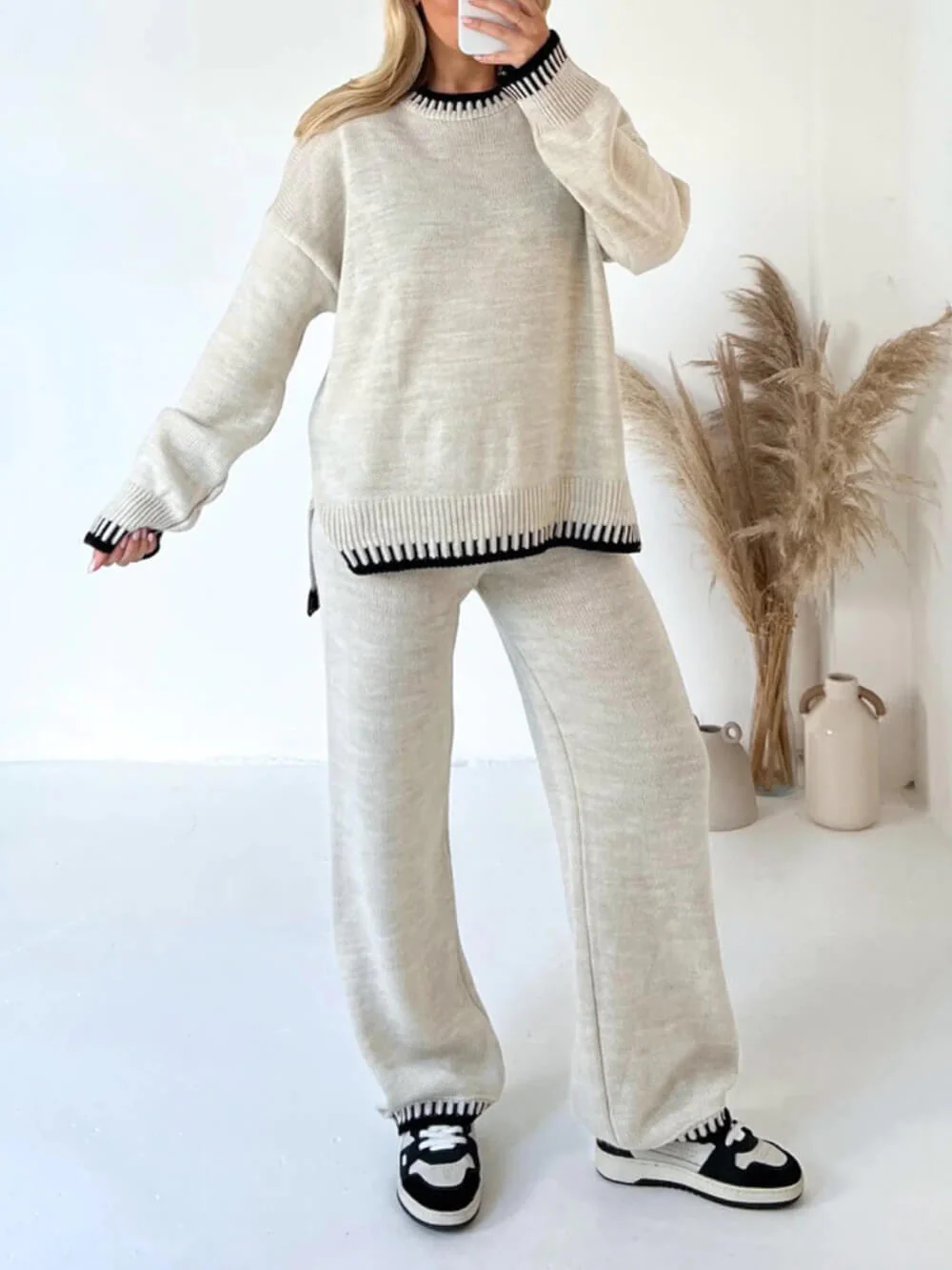 Blanket Stitch Trim Knitted Jumper And Trousers - Image 4