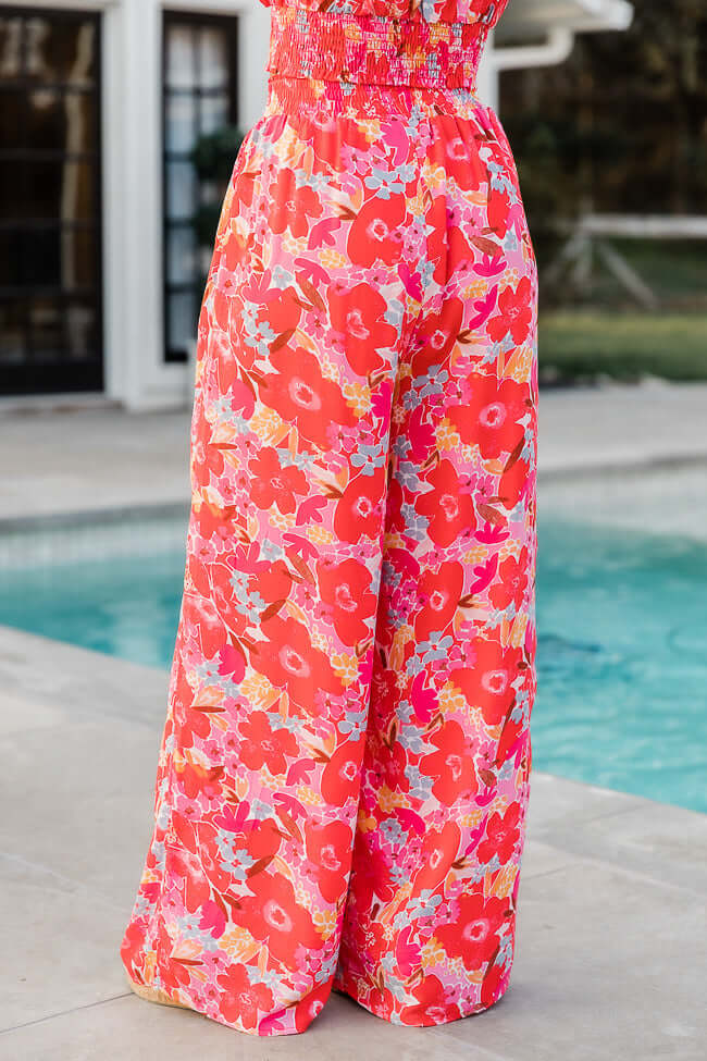Boho Floral Two Piece Pant Set  In Red Pappy - Image 7