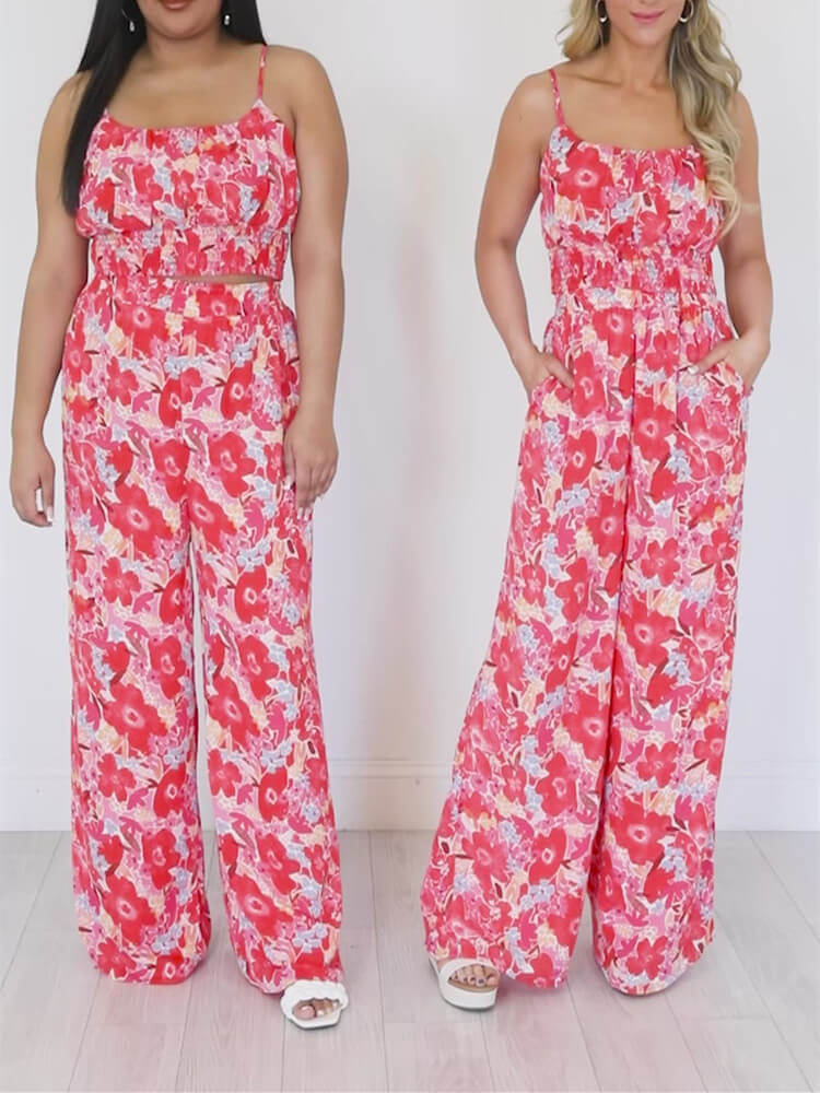Boho Floral Two Piece Pant Set  In Red Pappy - Image 9