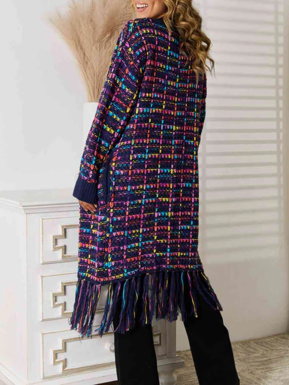 Boho Multicolor Fringe Hem Longline Cardigan - Image 7