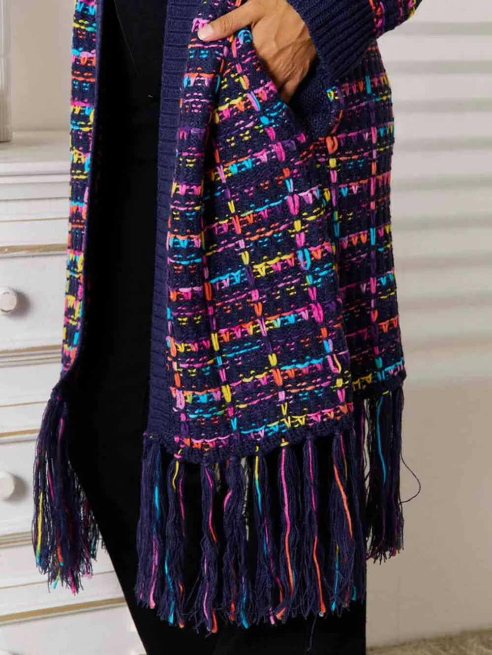 Boho Multicolor Fringe Hem Longline Cardigan - Image 8