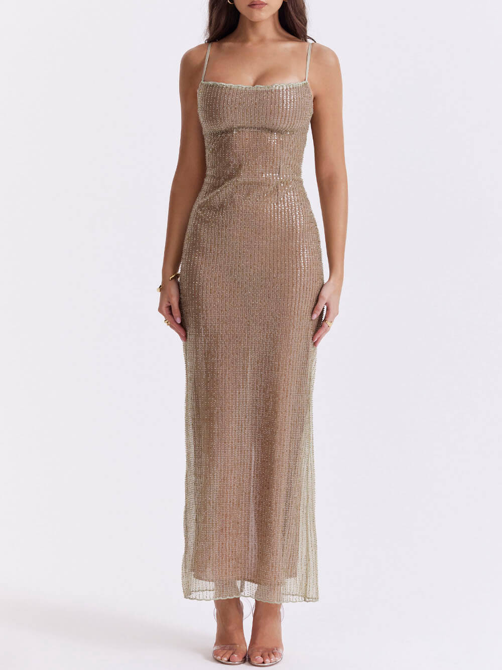 Cafe Au Lait Beaded Maxi Dress - Image 3