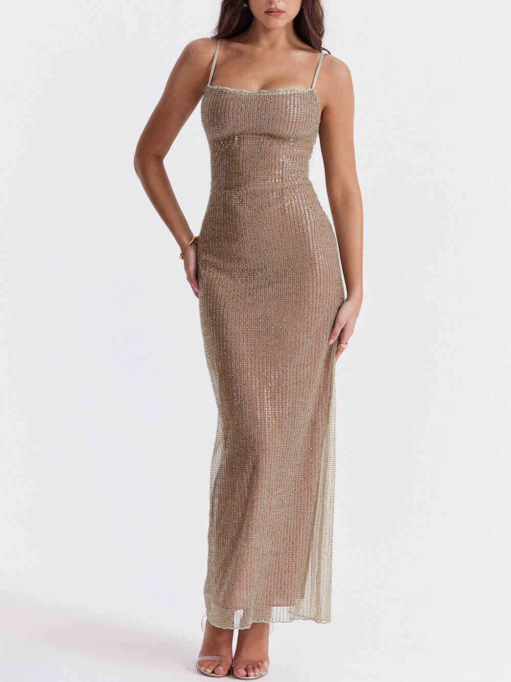 Cafe Au Lait Beaded Maxi Dress - Image 7