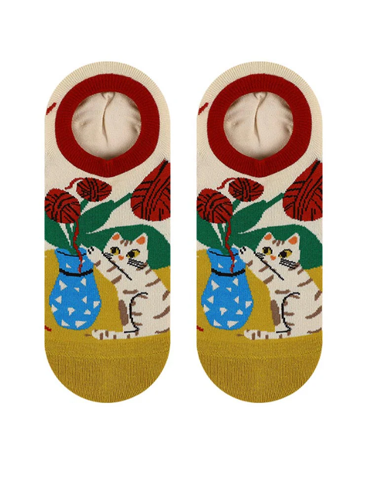 Cartoon Kitty Boat Socks - Image 15