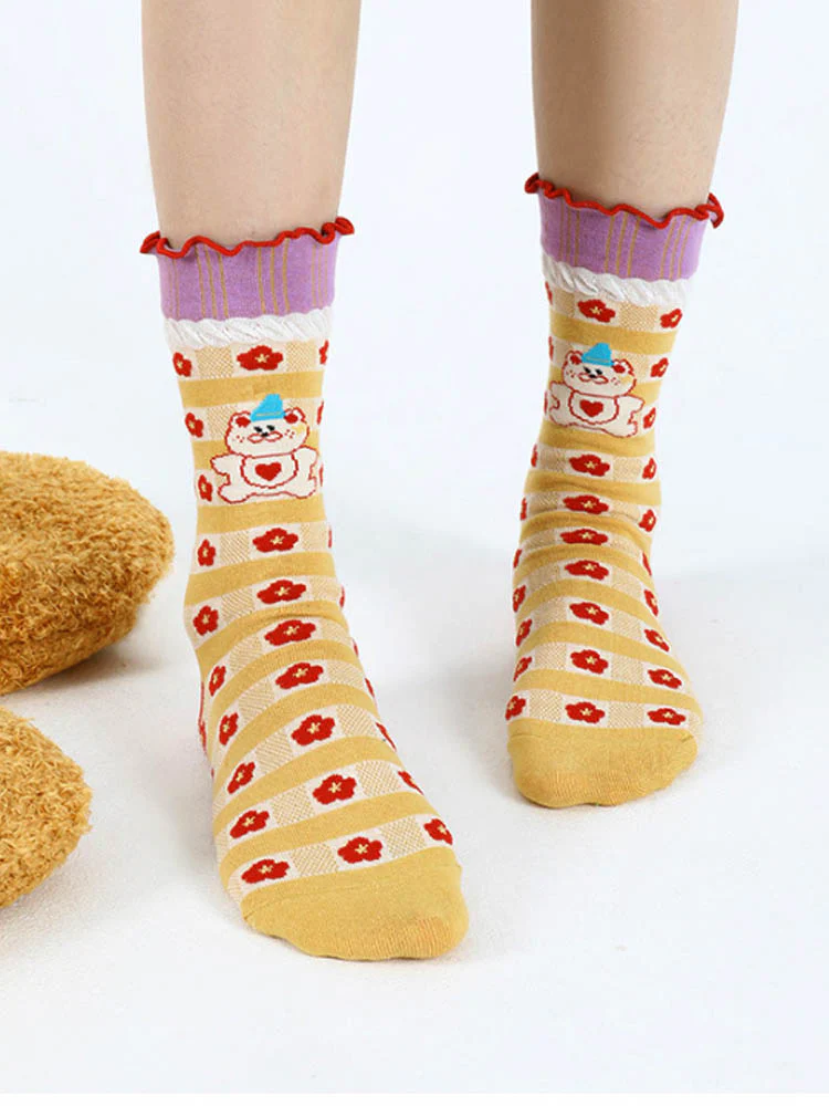 Cartoon Little Red Flower Striped Socks - Image 3