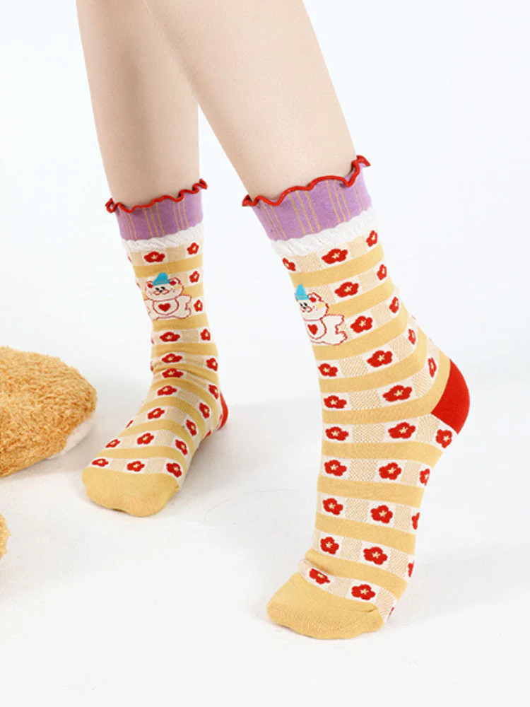 Cartoon Little Red Flower Striped Socks - Image 4