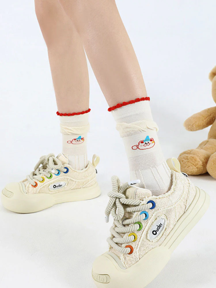 Cartoon Little Red Flower Striped Socks - Image 5