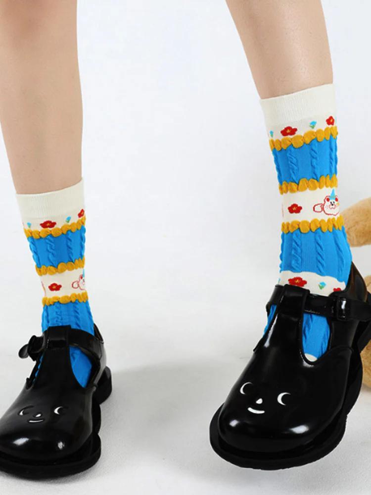 Cartoon Little Red Flower Striped Socks - Image 6