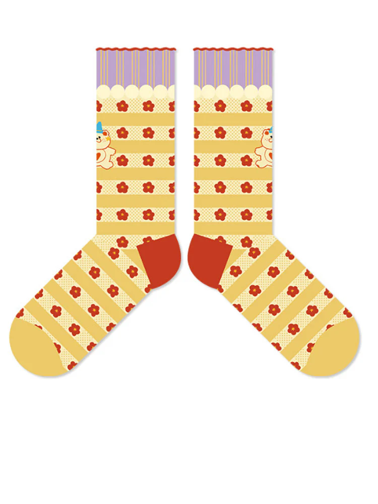 Cartoon Little Red Flower Striped Socks - Image 9