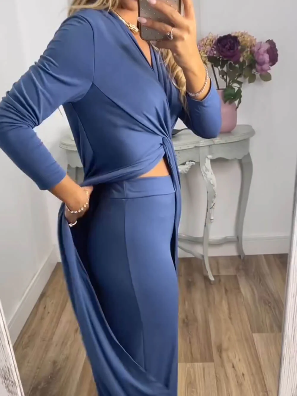 Casual 2 Pieces Suit With Long Top Matching Trouser - Image 3