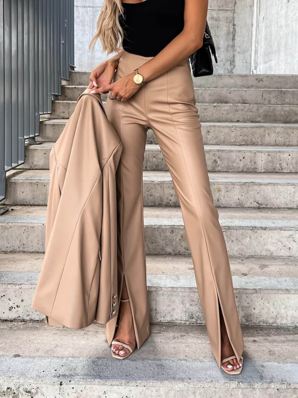 Casual Slit Pu Leather Pants - Image 3