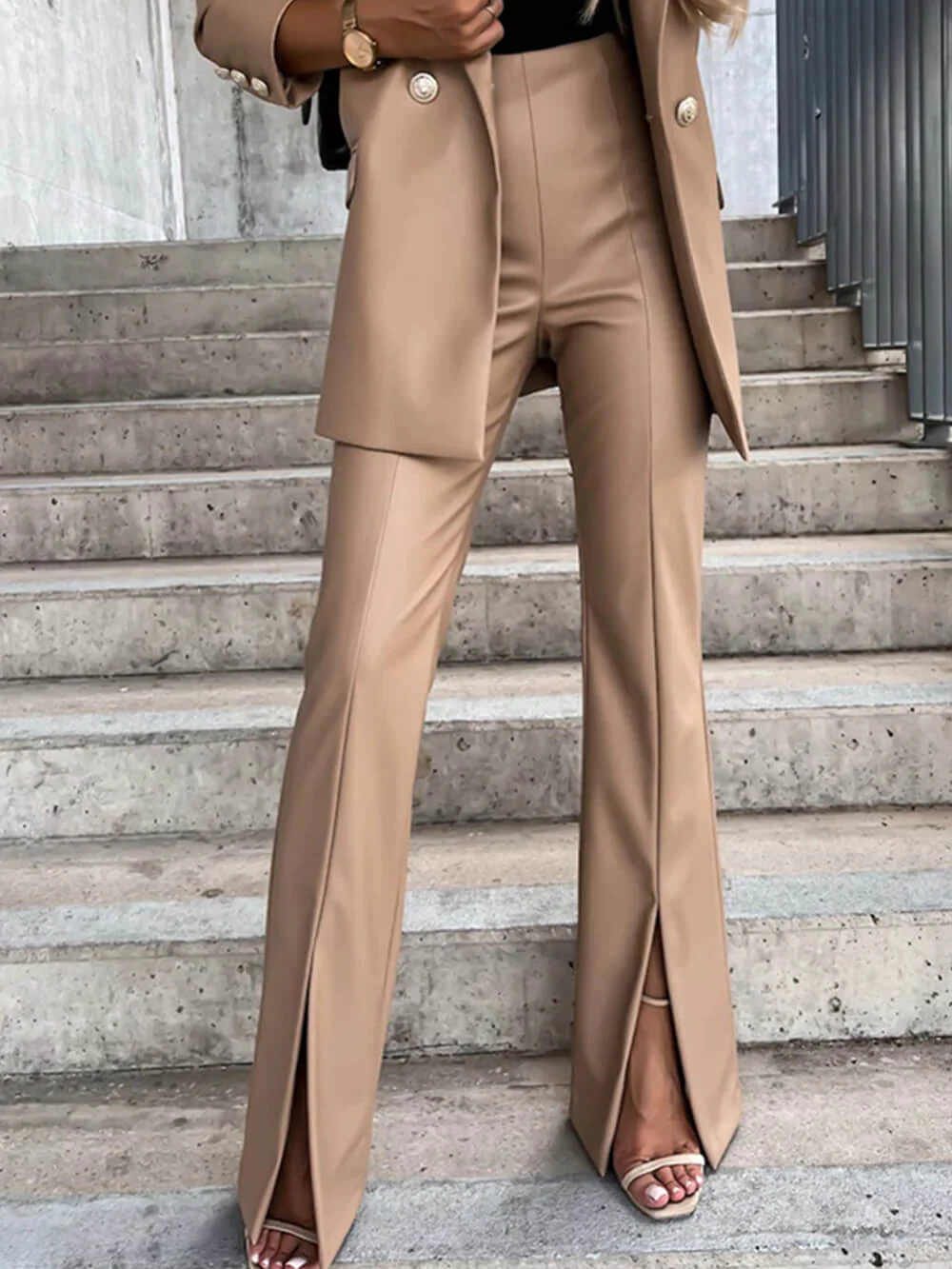 Casual Slit Pu Leather Pants - Image 4
