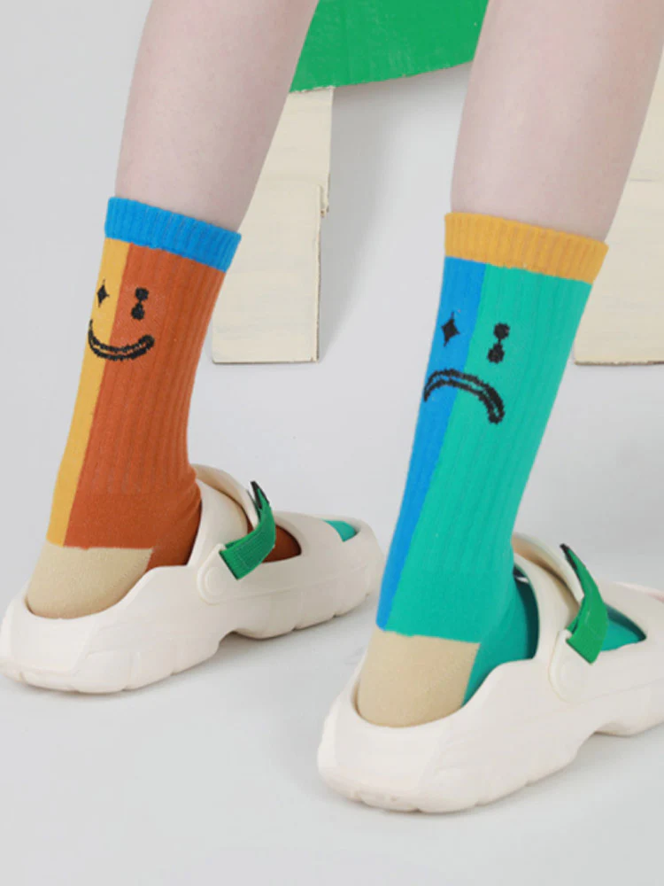Color Block Asymmetrical Cotton Socks - Image 6