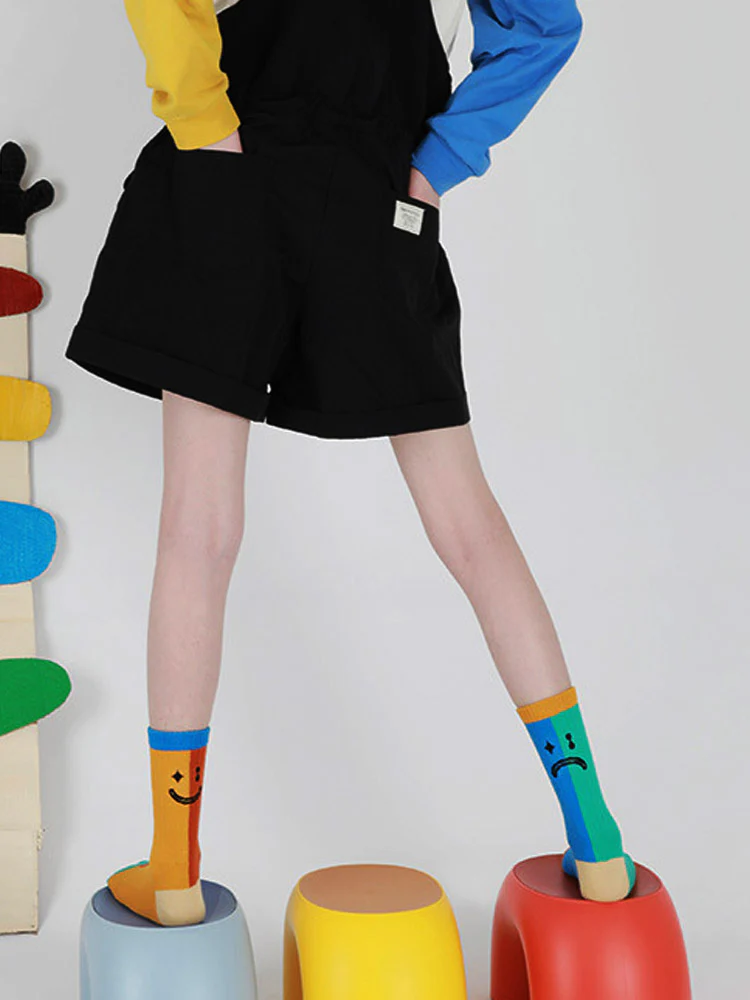 Color Block Asymmetrical Cotton Socks - Image 7