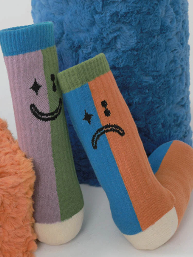 Color Block Asymmetrical Cotton Socks - Image 8