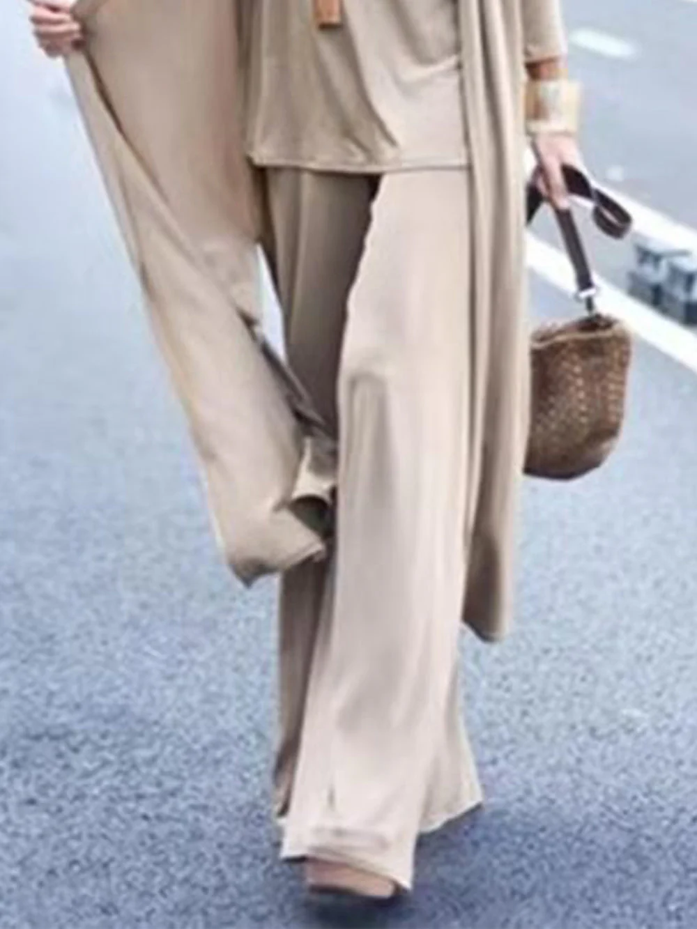 Cardigan Coat Sling Top Wide Leg Pants 3Pcs Set - Image 4