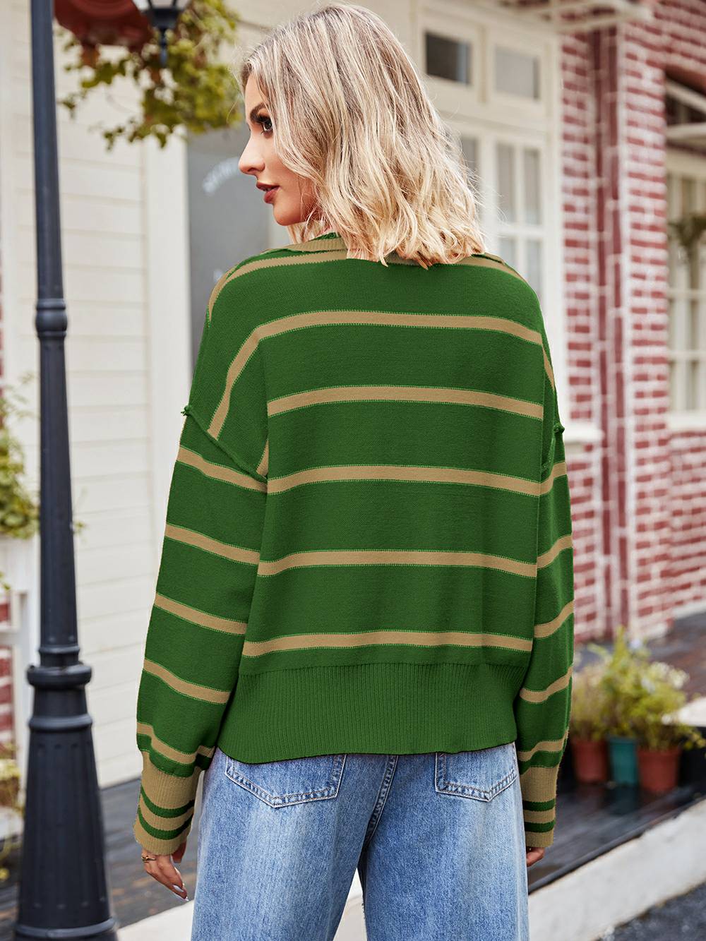 Fashionable Striped Patchwork Sweater - Image 16