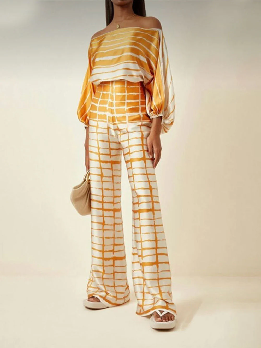 Satin Hot Off-Shoulder Top Pants Set - Image 3