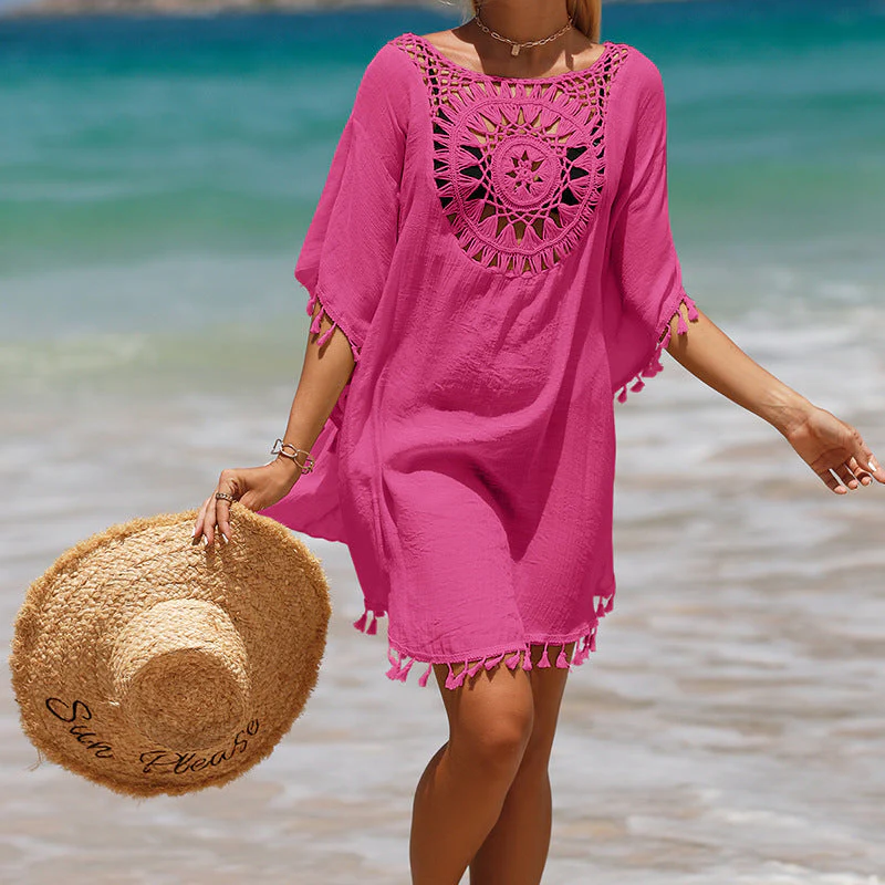 Hand Crochet Loose Fringe Sunflower Beach Blouse Cover Up - Image 10