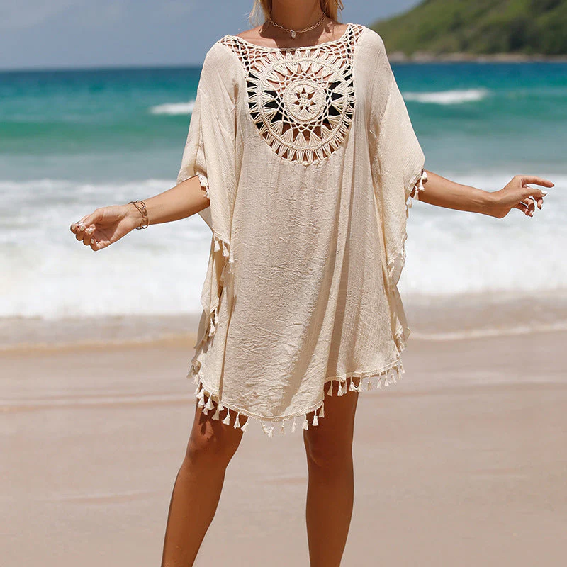 Hand Crochet Loose Fringe Sunflower Beach Blouse Cover Up - Image 15