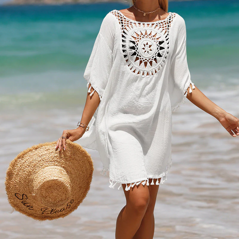 Hand Crochet Loose Fringe Sunflower Beach Blouse Cover Up - Image 3