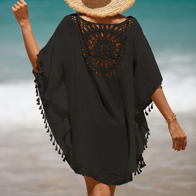 Hand Crochet Loose Fringe Sunflower Beach Blouse Cover Up - Image 4
