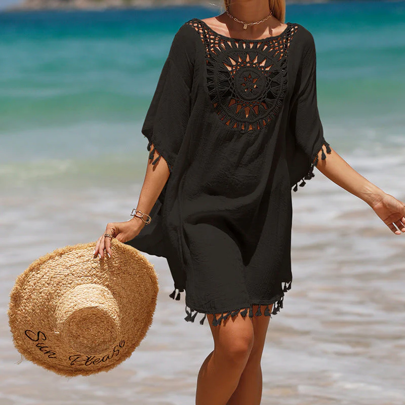 Hand Crochet Loose Fringe Sunflower Beach Blouse Cover Up - Image 5