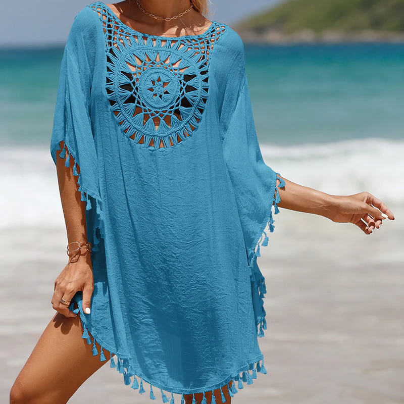 Hand Crochet Loose Fringe Sunflower Beach Blouse Cover Up - Image 6