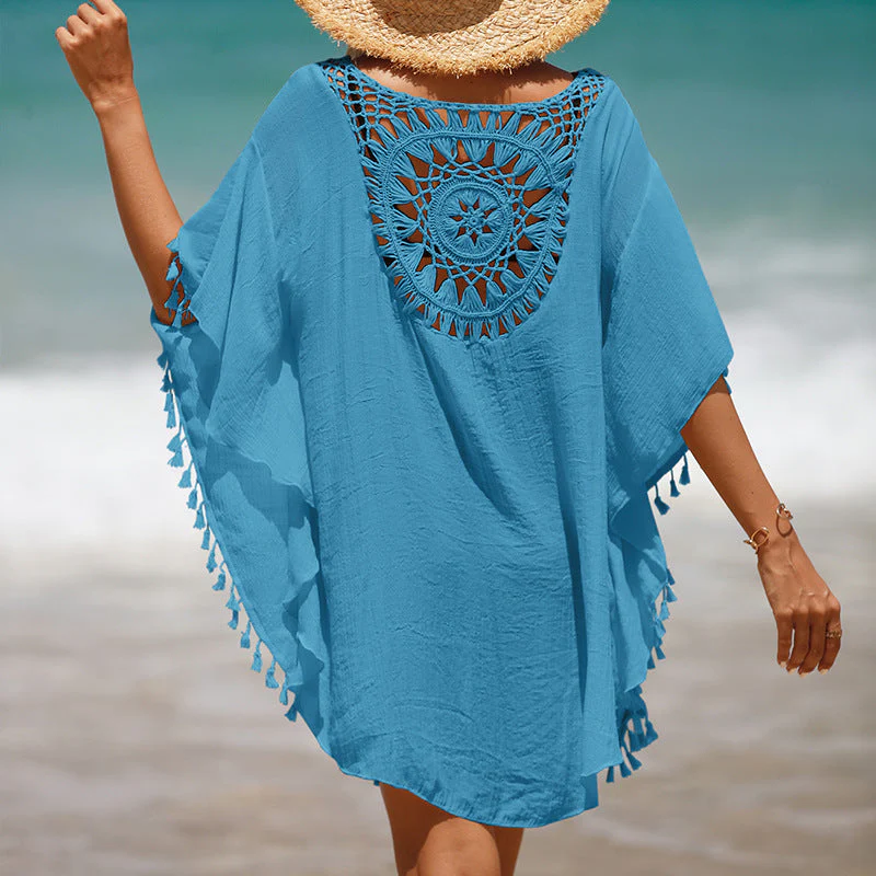 Hand Crochet Loose Fringe Sunflower Beach Blouse Cover Up - Image 7