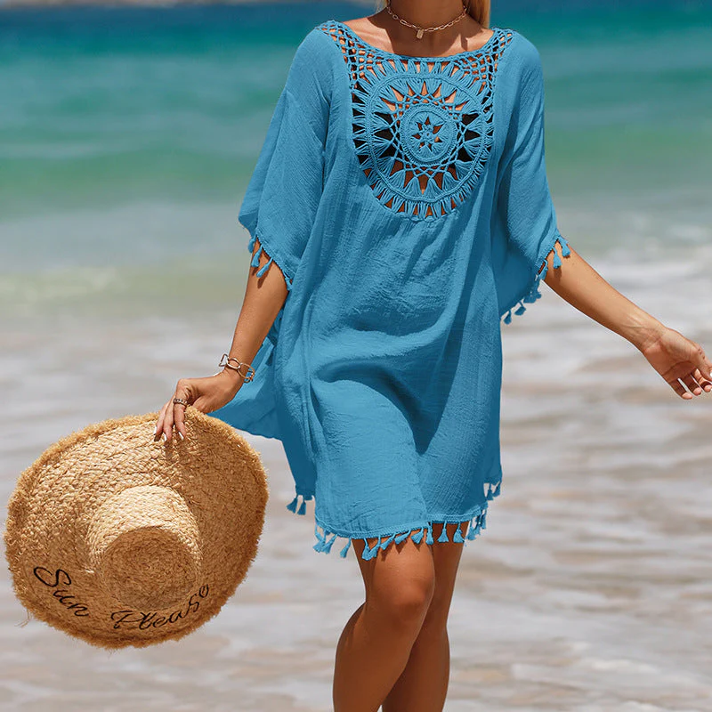 Hand Crochet Loose Fringe Sunflower Beach Blouse Cover Up - Image 8