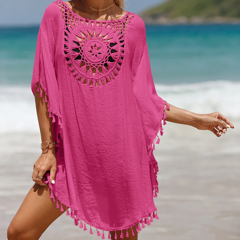 Hand Crochet Loose Fringe Sunflower Beach Blouse Cover Up - Image 9