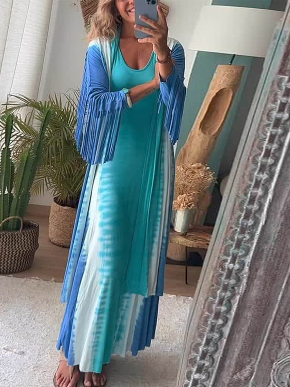 Long Sleeve Fringed Knit Cardigan - Image 3