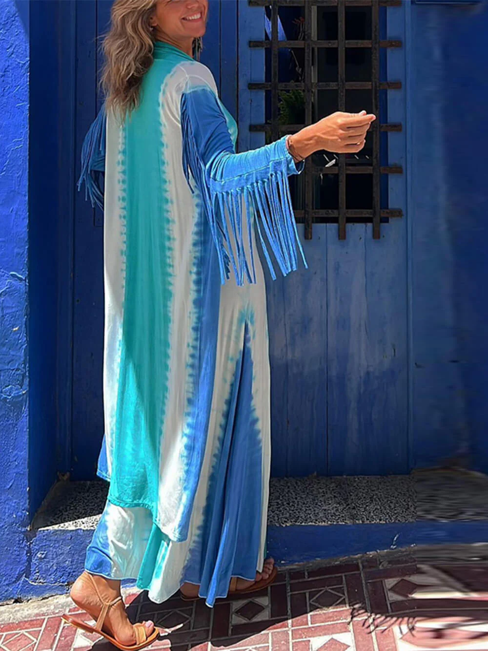 Long Sleeve Fringed Knit Cardigan - Image 4