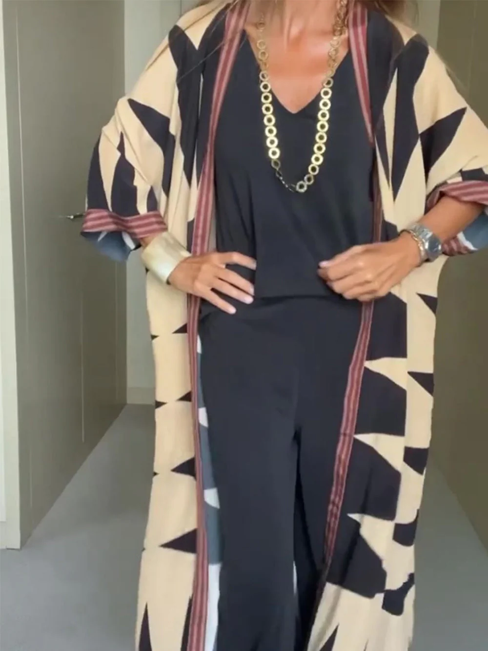 Bohemian Style Geometric Printing Cardian Kimono - Image 4