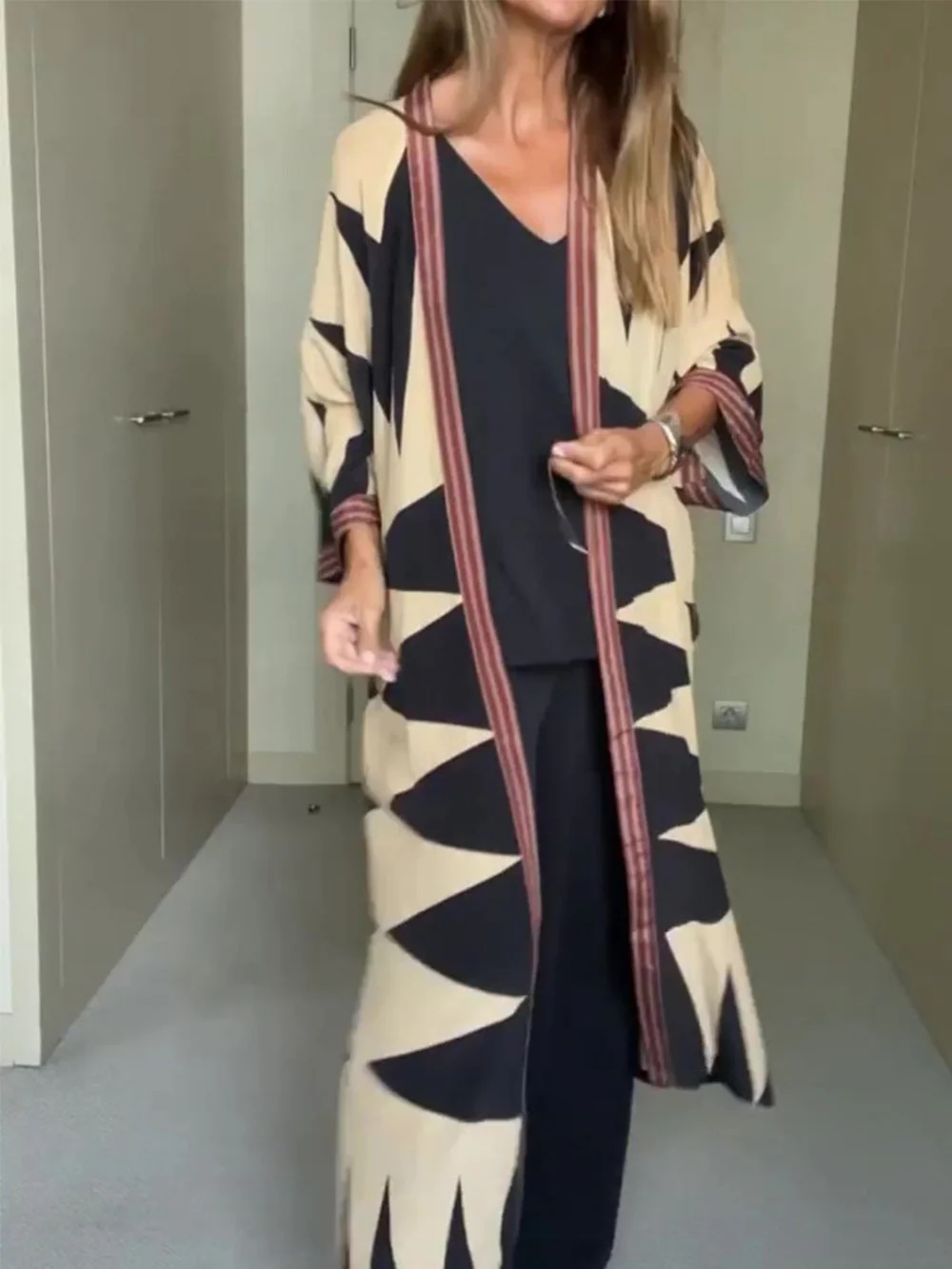 Bohemian Style Geometric Printing Cardian Kimono - Image 6