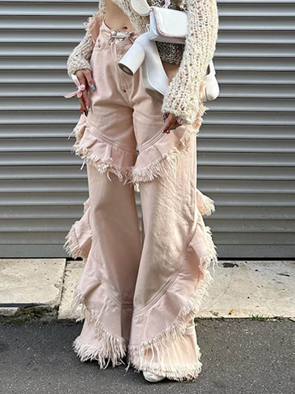 Pink Low-waisted Raw Edge Jeans - Image 3