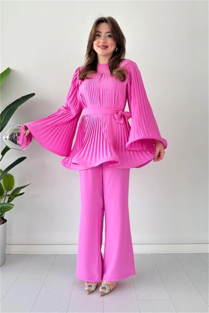 Pleated Flare Tops Pants Set - Image 16