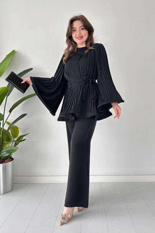 Pleated Flare Tops Pants Set - Image 5