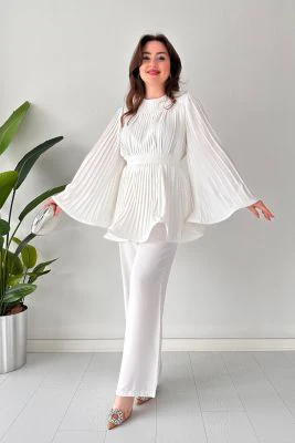 Pleated Flare Tops Pants Set - Image 6