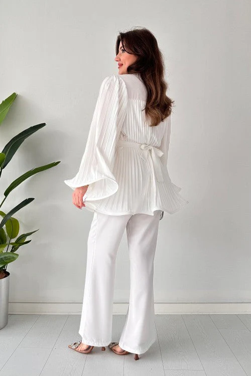 Pleated Flare Tops Pants Set - Image 7