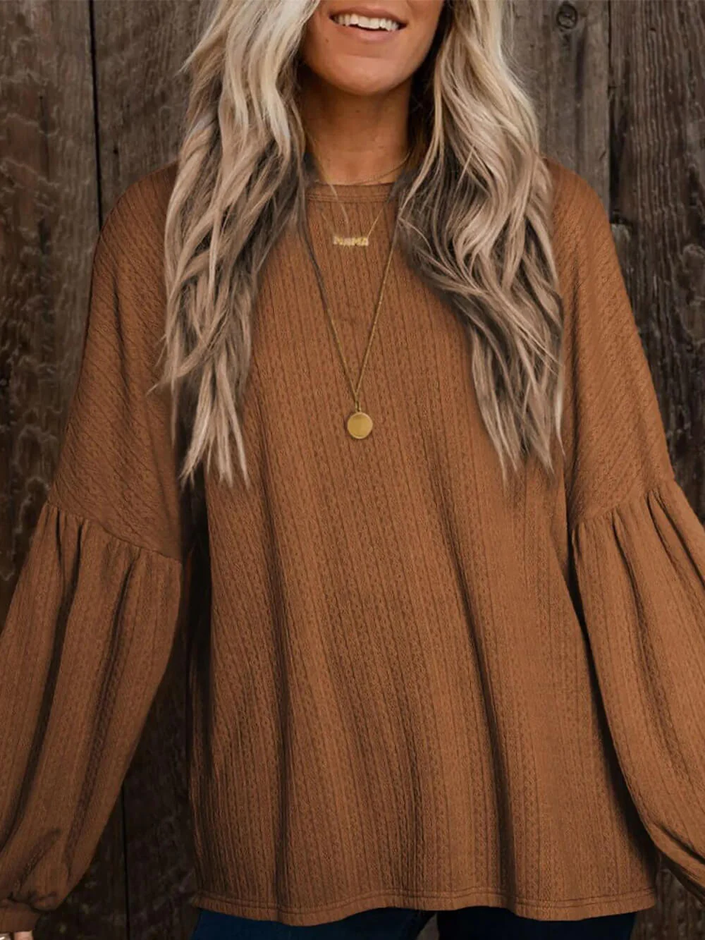 Orange Jacquard Knit Long Sleeve Pullover - Image 3