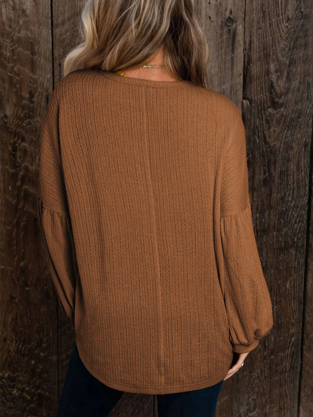 Orange Jacquard Knit Long Sleeve Pullover - Image 4