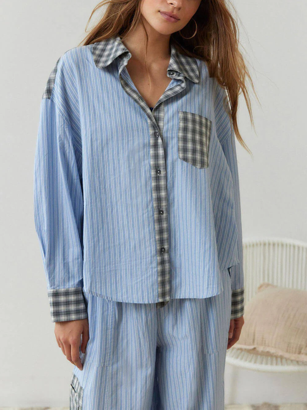 Sky Blue Loose Splice Pajama Set - Image 3