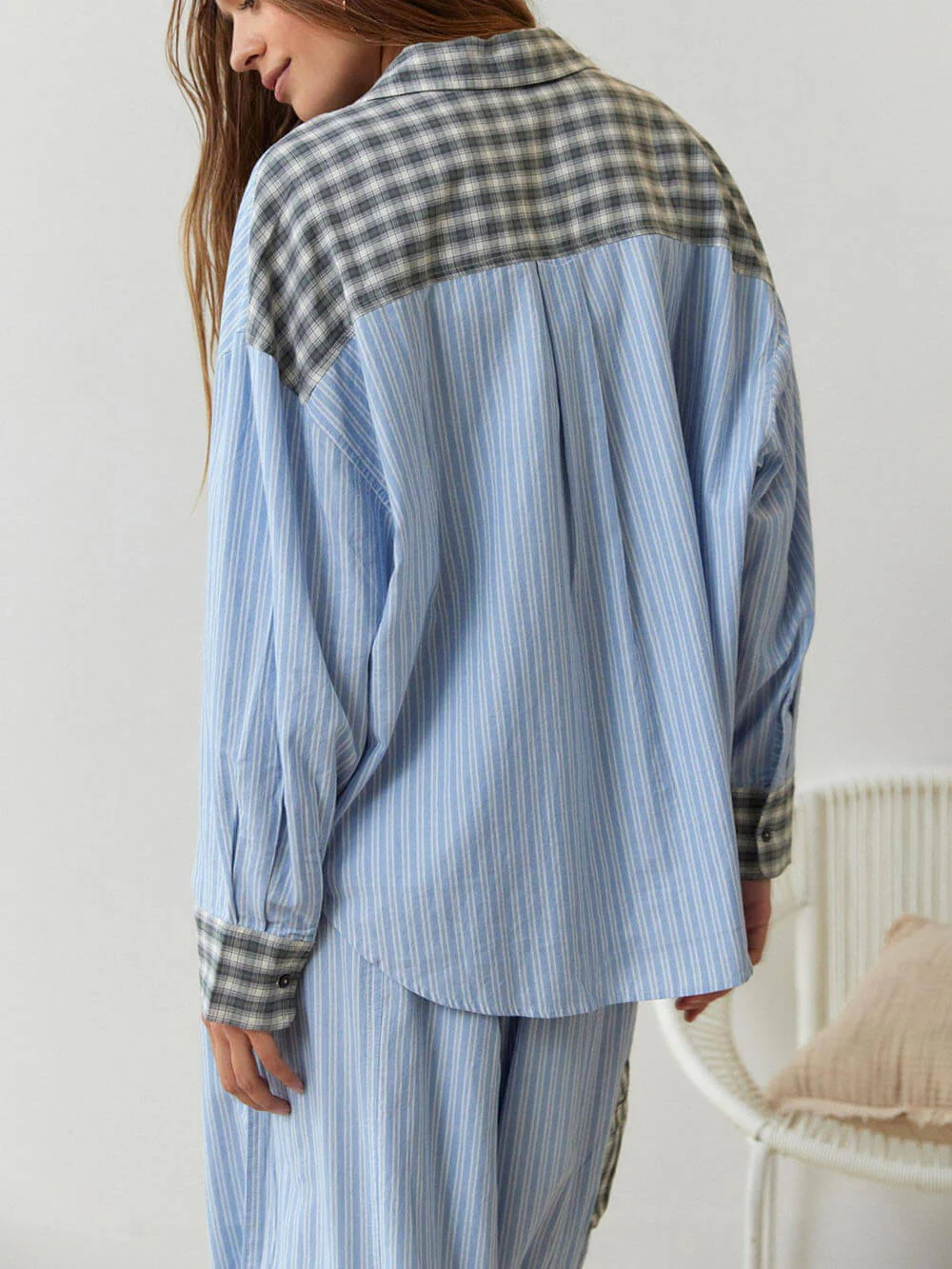 Sky Blue Loose Splice Pajama Set - Image 4