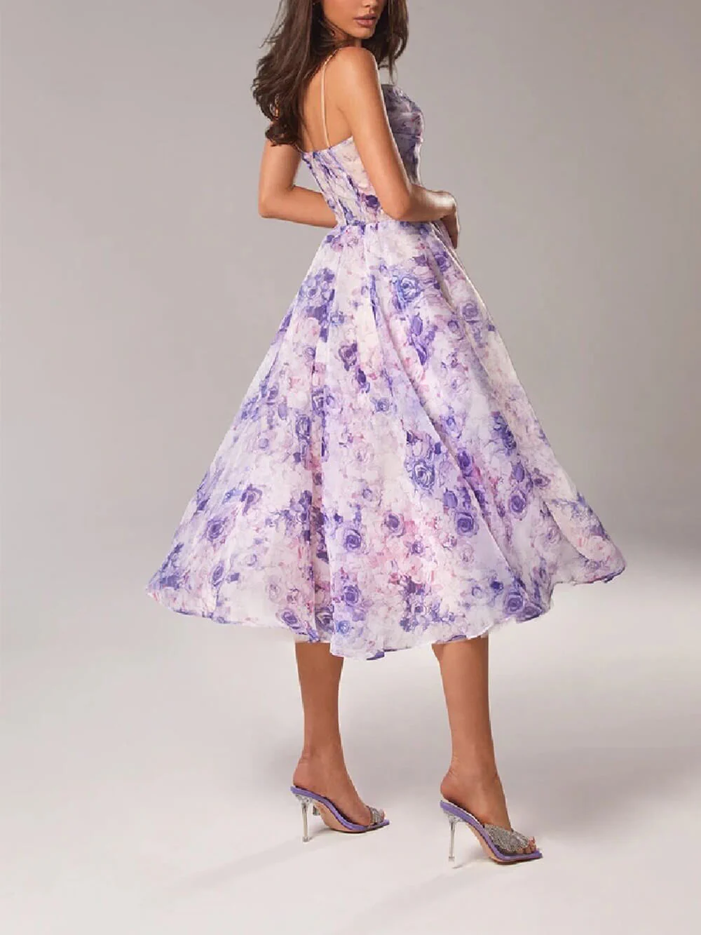 Strapless Sleeveless Printed Swing Midi Dress - Image 3
