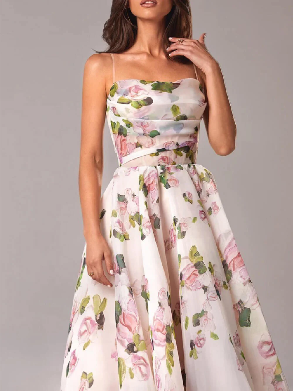 Strapless Sleeveless Printed Swing Midi Dress - Image 4