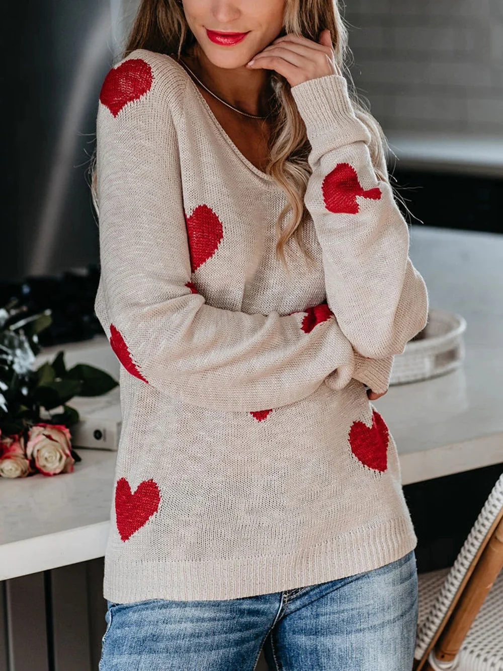 Valentine's Day V-Neck Knit Sweater - Image 12